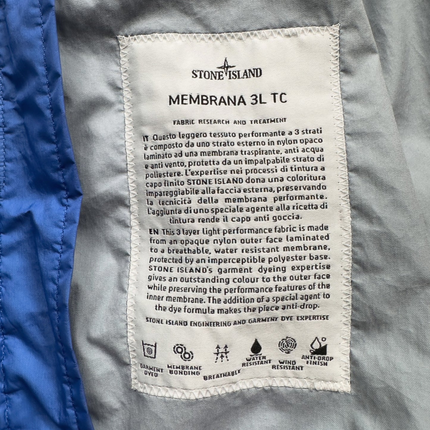 S/S 19 Stone Island Membrana 3L TC Jacket - Blue