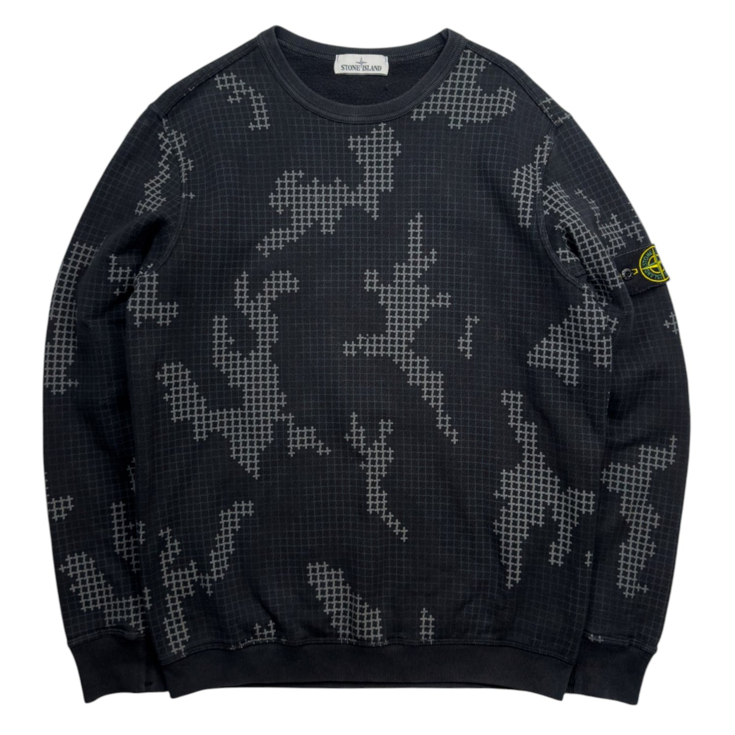 A/W 17 Stone Island Grid Check Camo Crewneck Sweater - Black