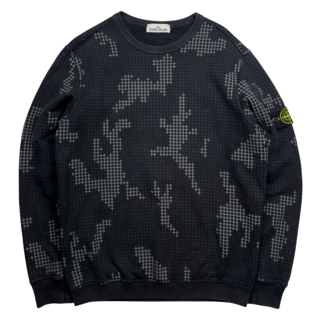 A/W 17 Stone Island Grid Check Camo Crewneck Sweater - Black