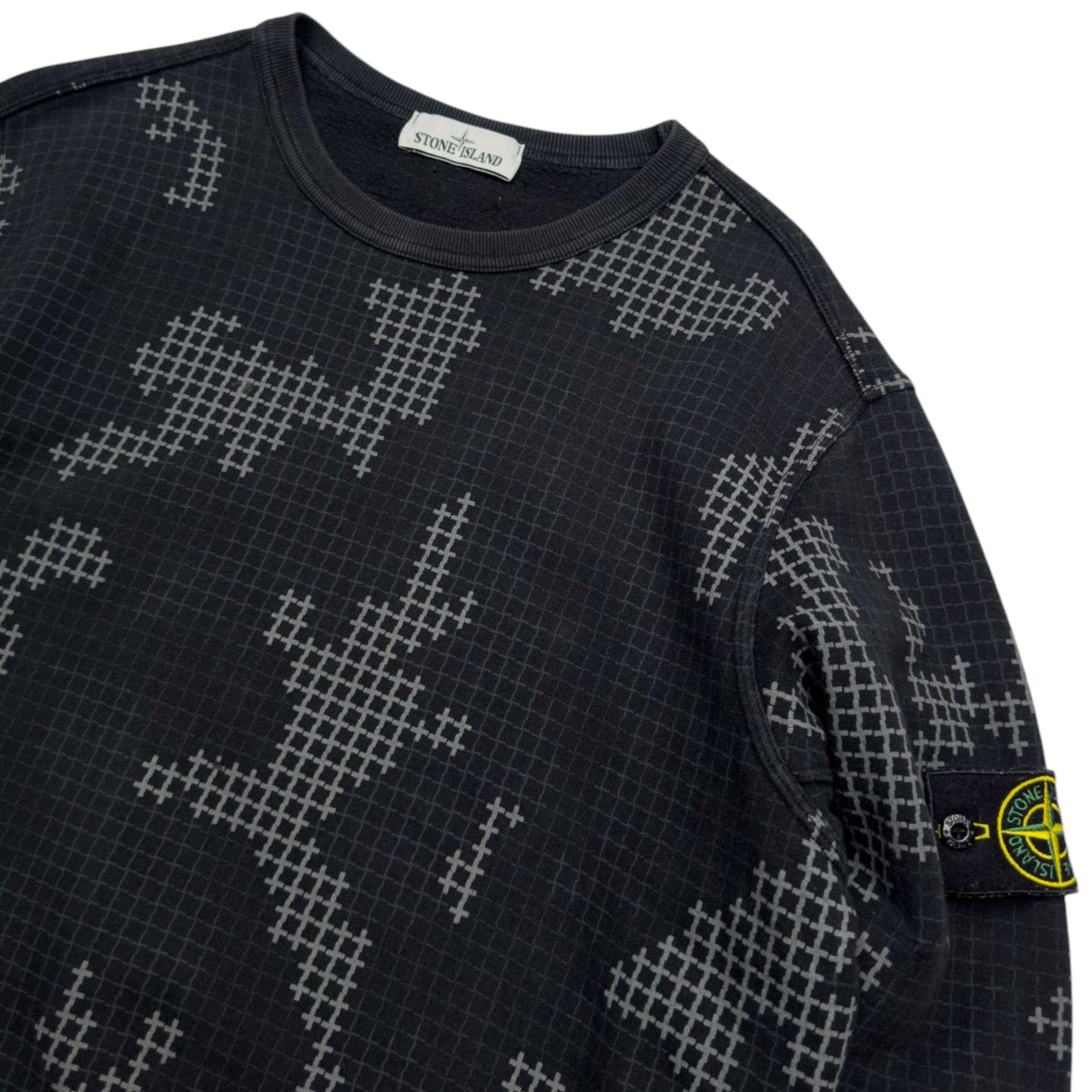 A/W 17 Stone Island Grid Check Camo Crewneck Sweater - Black