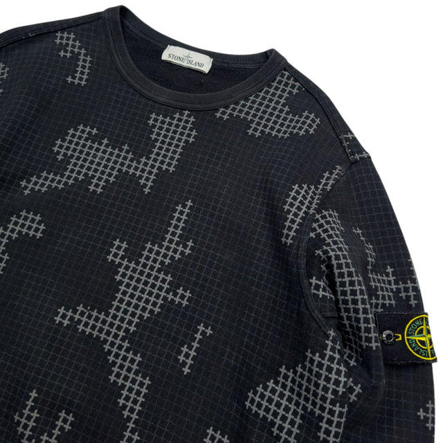 A/W 17 Stone Island Grid Check Camo Crewneck Sweater - Black