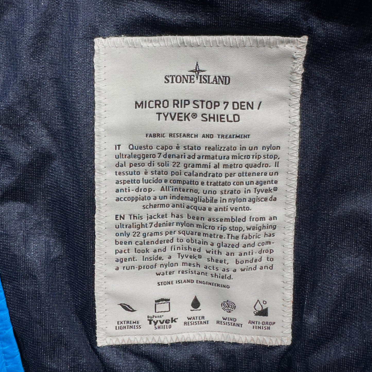 S/S 13 Stone Island Micro Rip Stop 7 Den Tyvek Shield - Blue