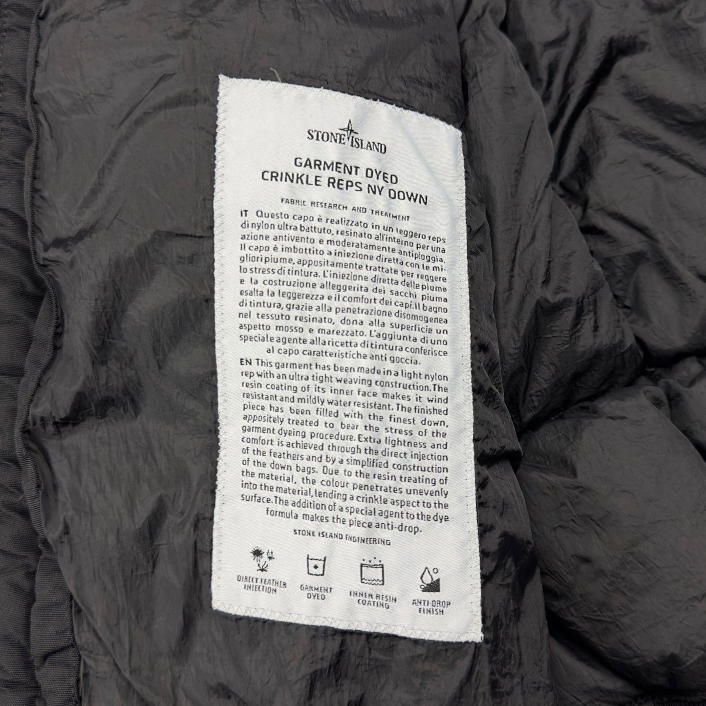 A/W 18 Stone Island Crinkle Reps NY Down Puffer Jacket - Black