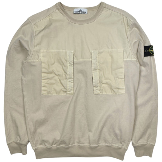 S/S 20 Stone Island Mussola Gommata Crewneck Pocket Sweater - Beige