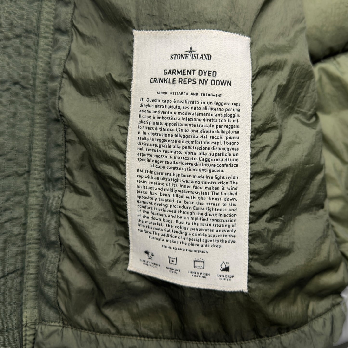 A/W 20 Stone Island Crinkle Reps R NY Down Gilet - Green