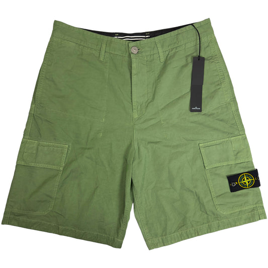 S/S 23 Stone Island Cupro Cotton Twill - Wide Leg Bermuda Cargo Shorts - Green