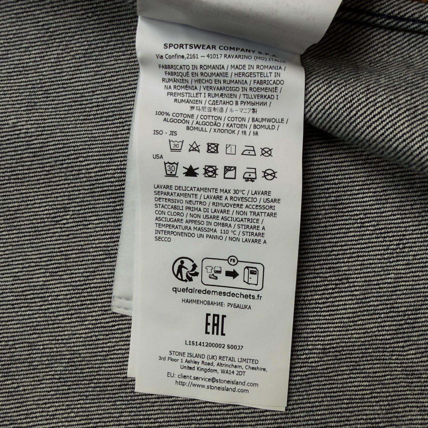 S/S 26 Stone Island Denim Research Light Bull Denim TC Overshirt