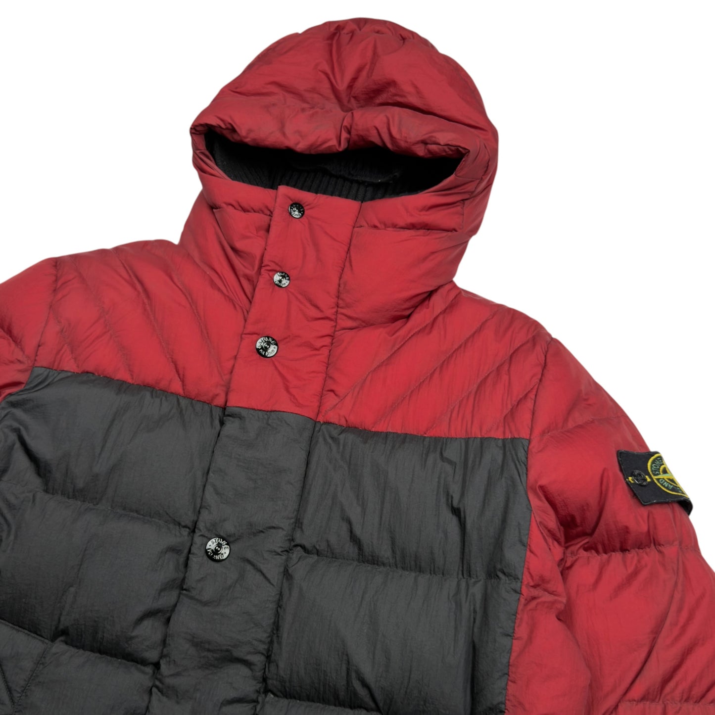 A/W 11 Stone Island Opaque Nylon Tela Down Puffer Parka Jacket - Red / Black