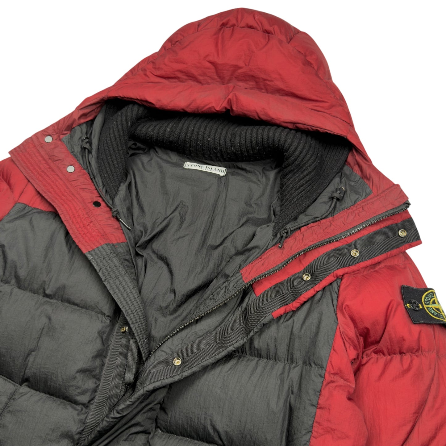 A/W 11 Stone Island Opaque Nylon Tela Down Puffer Parka Jacket - Red / Black