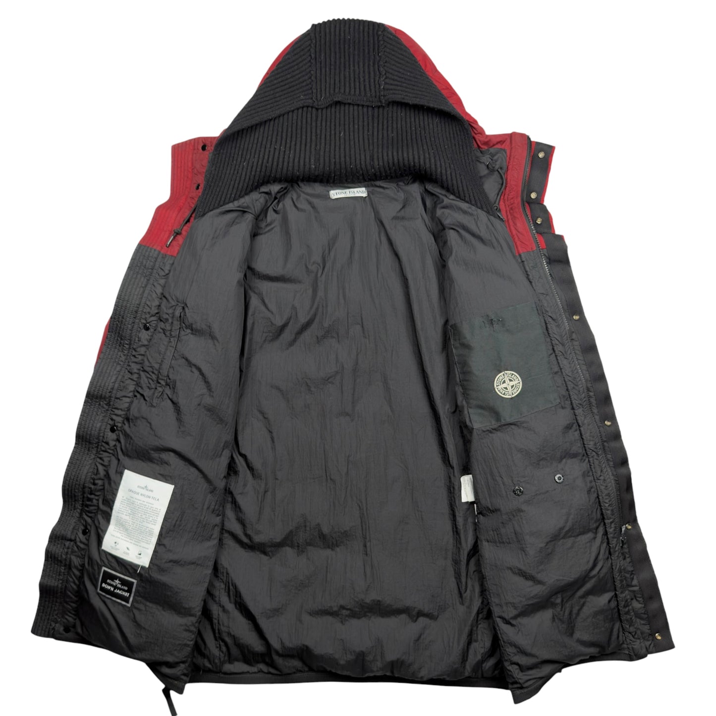 A/W 11 Stone Island Opaque Nylon Tela Down Puffer Parka Jacket - Red / Black