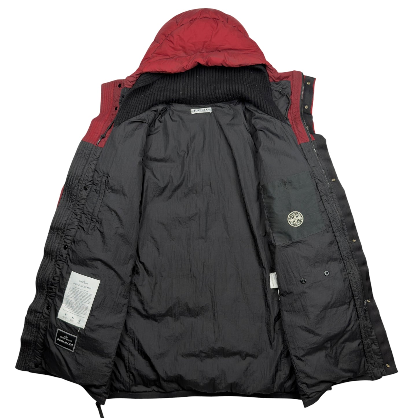 A/W 11 Stone Island Opaque Nylon Tela Down Puffer Parka Jacket - Red / Black