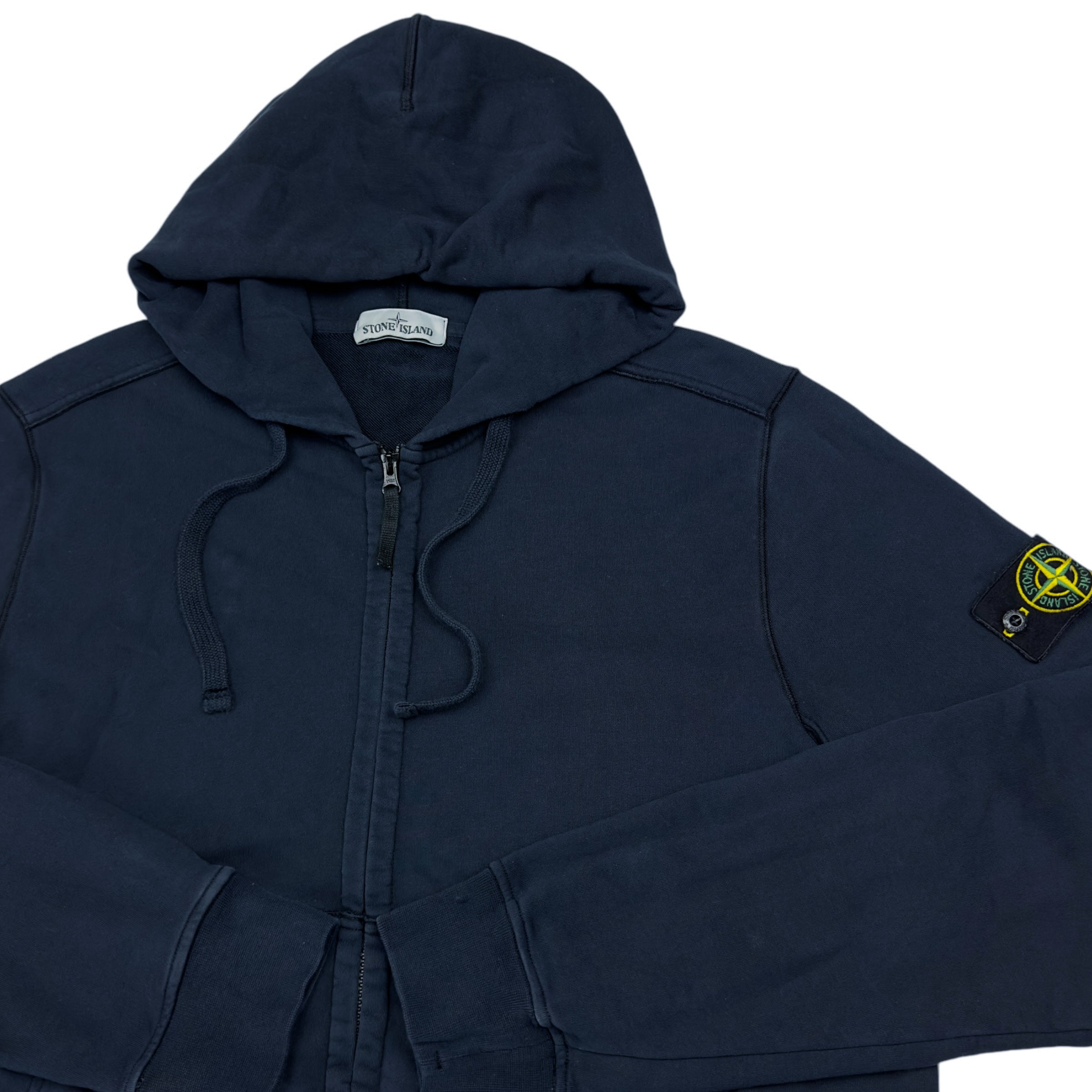 Navy stone island zip hoodie on sale