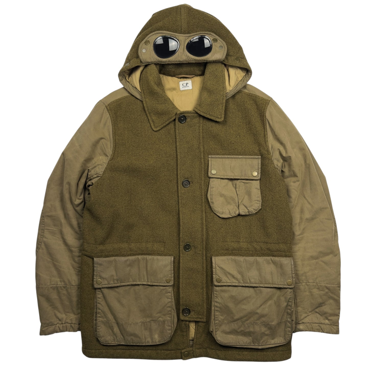 C.P. Company Virgin Wool / Cotton Blend Mixed Material Goggle Jacket
