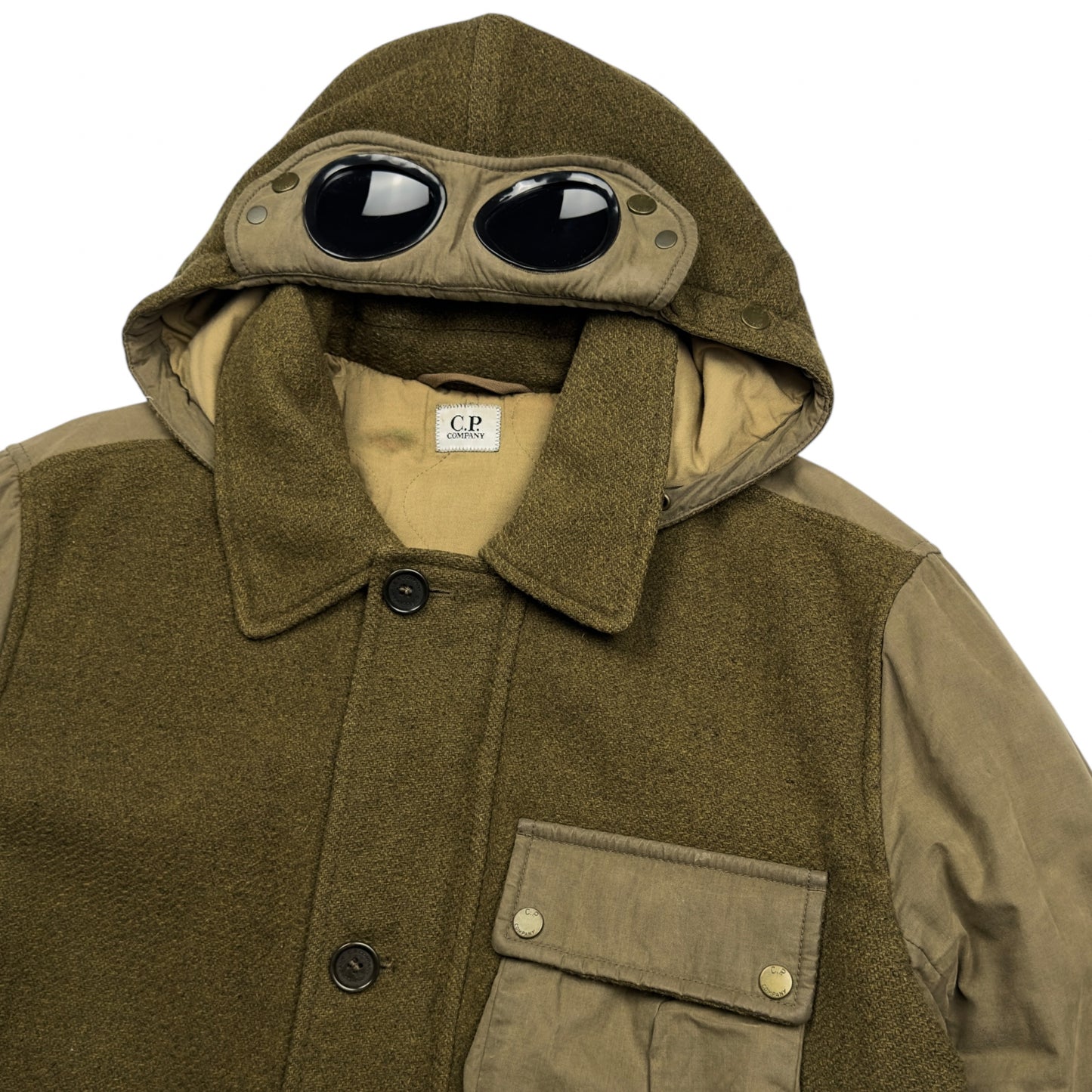 C.P. Company Virgin Wool / Cotton Blend Mixed Material Goggle Jacket