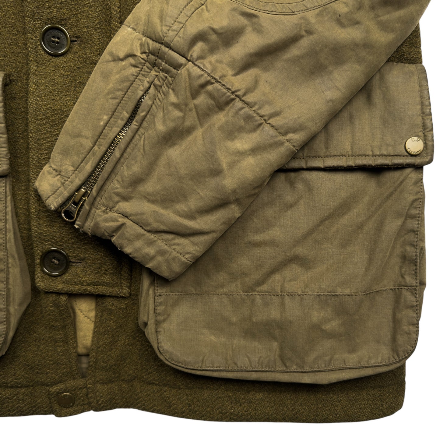 C.P. Company Virgin Wool / Cotton Blend Mixed Material Goggle Jacket