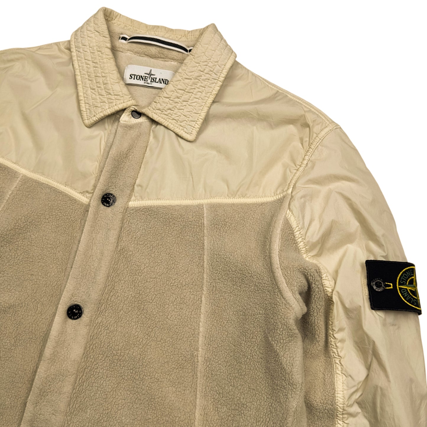 A/W 12 Stone Island Mussola Gommata / Fleece Mixed Material Overshirt - Cream