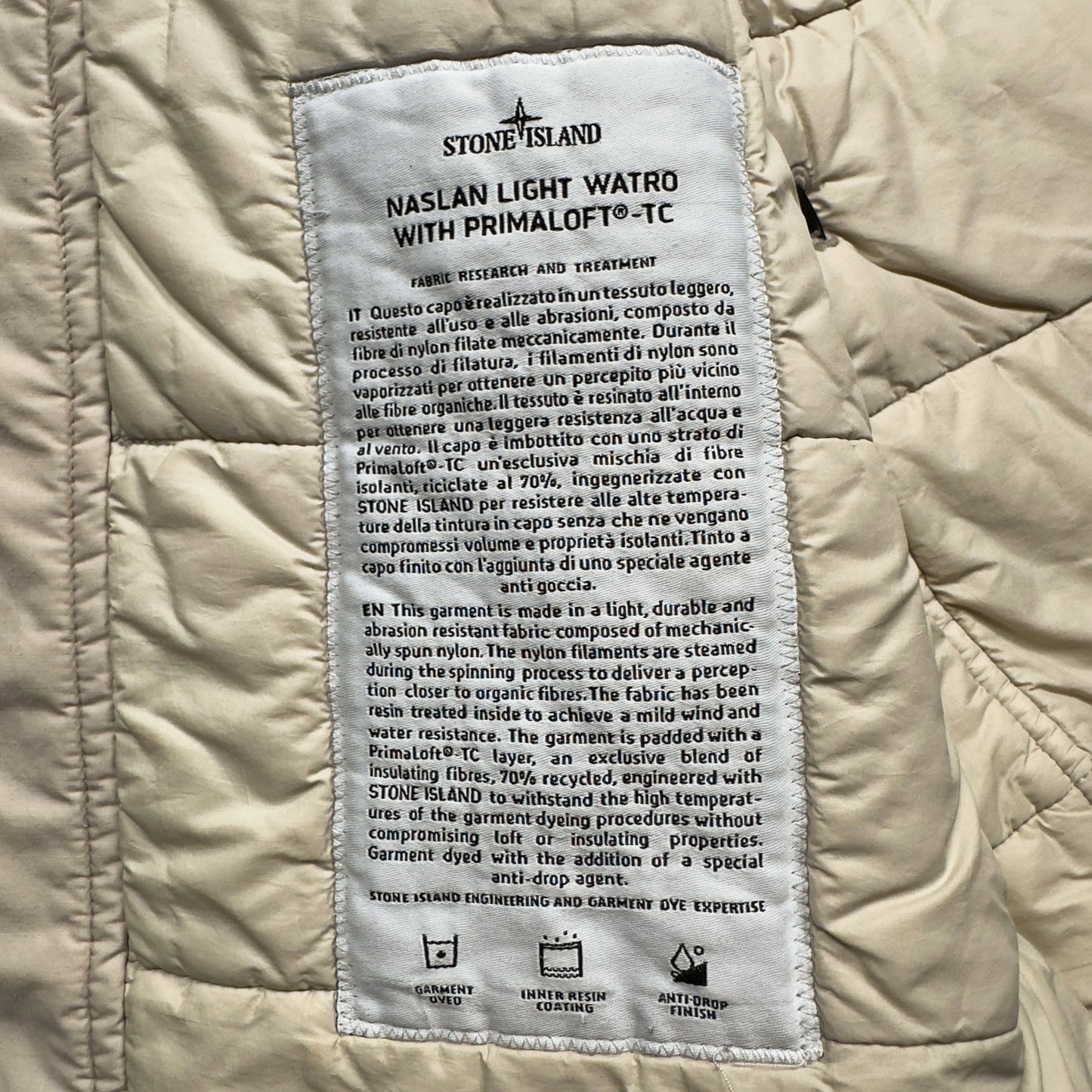 A/W 20 Stone Island Naslan Light Watro Primaloft Field Jacket - Beige