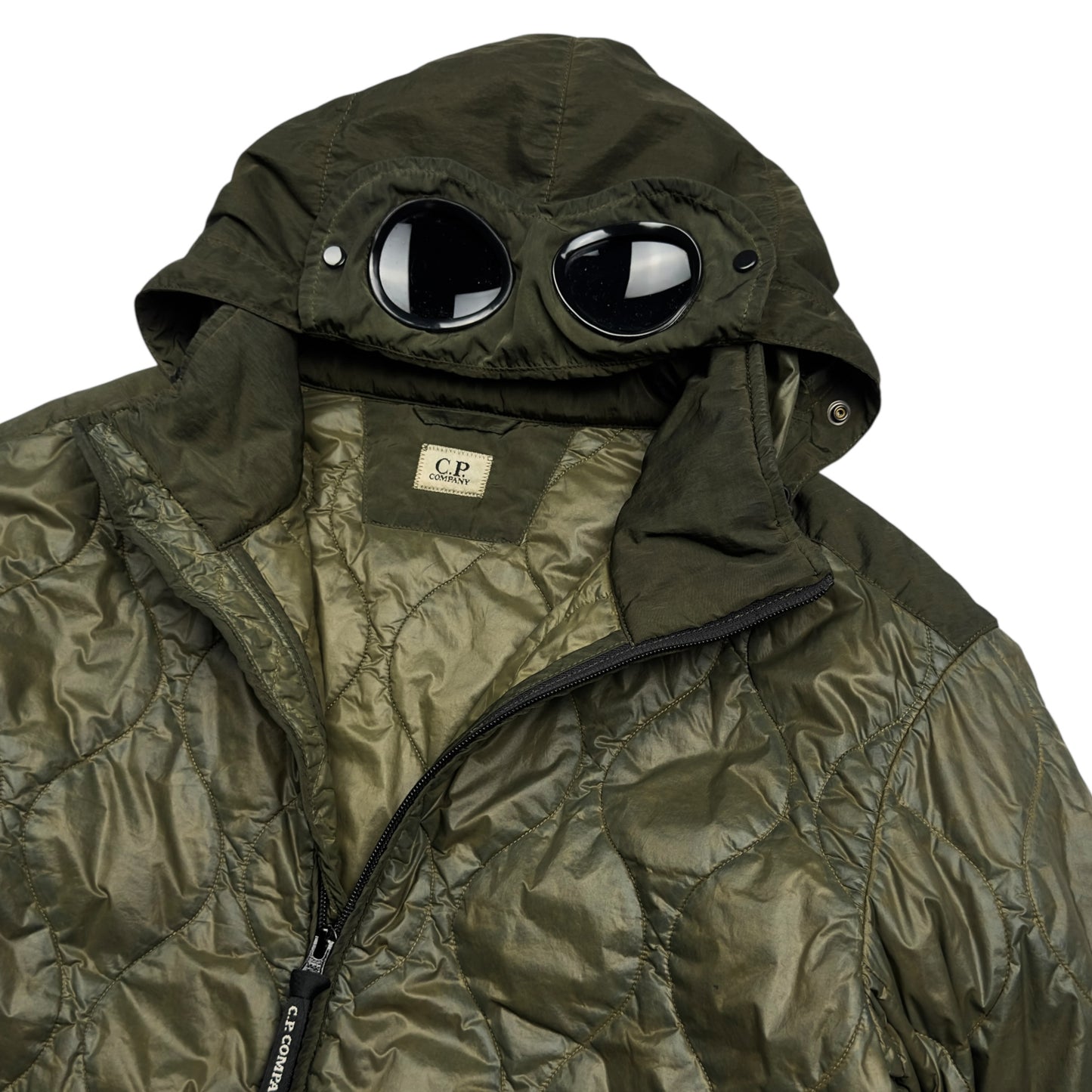A/W 20 C.P. Company Migration Shading Quilted Goggle Jacket - Dark Green