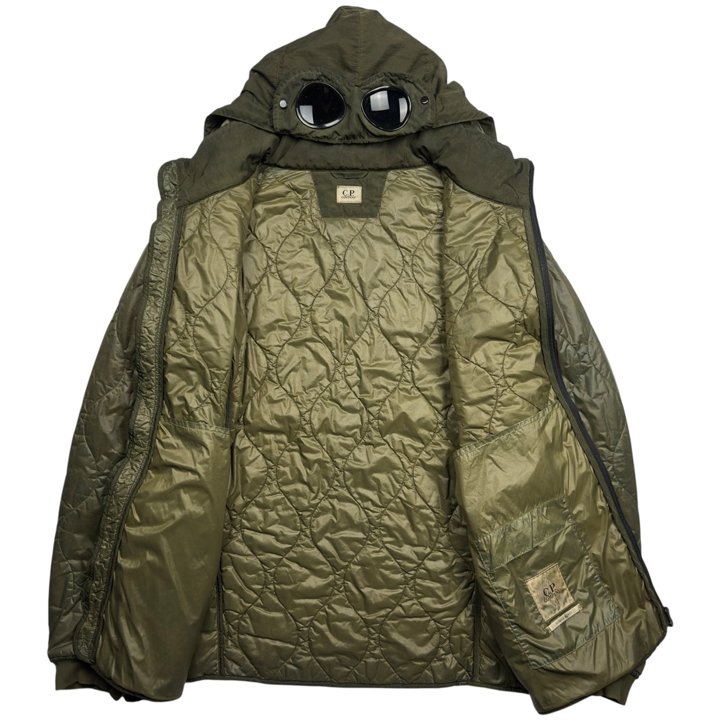 A/W 20 C.P. Company Migration Shading Quilted Goggle Jacket - Dark Green