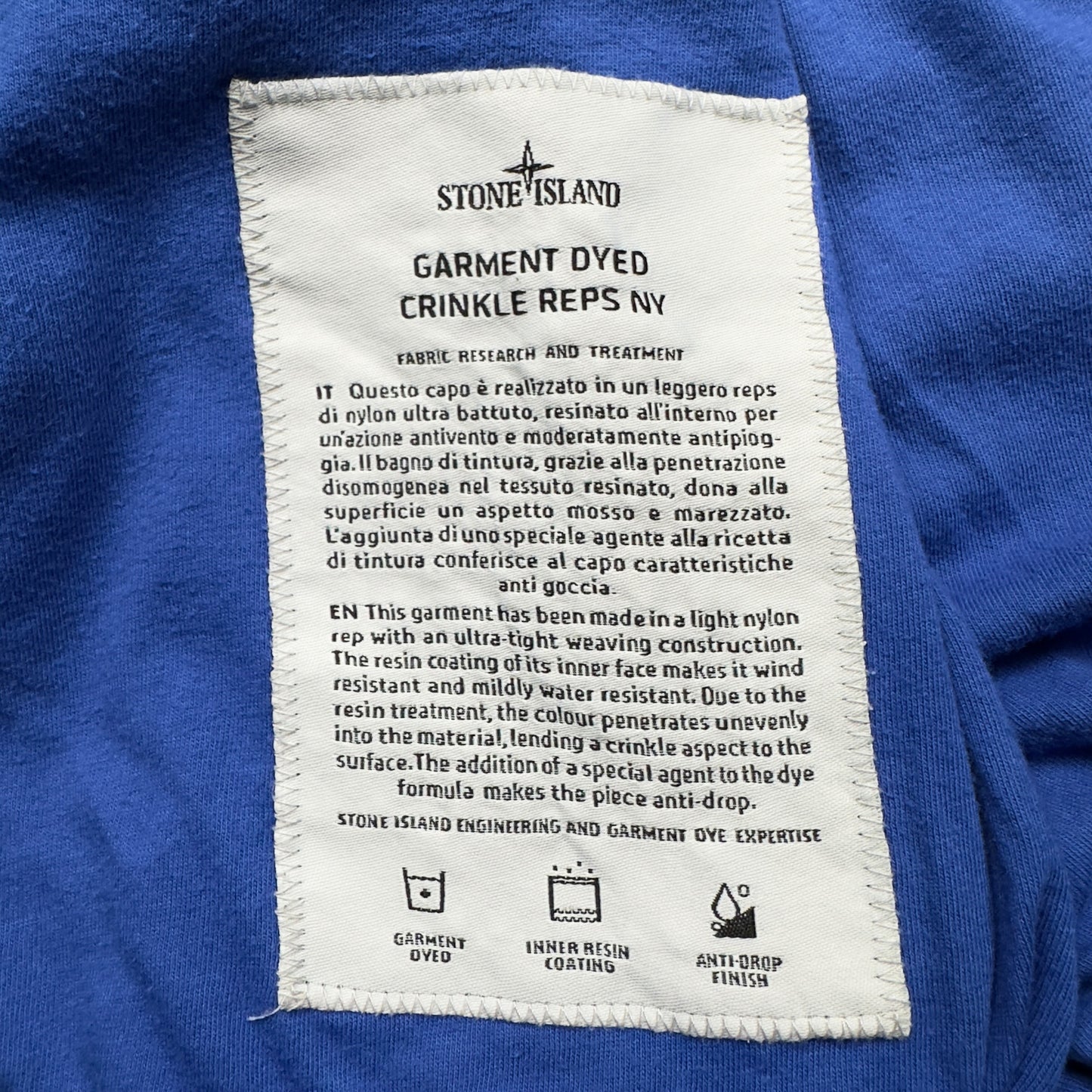 S/S 19 Stone Island Crinkle Reps NY Jacket - Blue