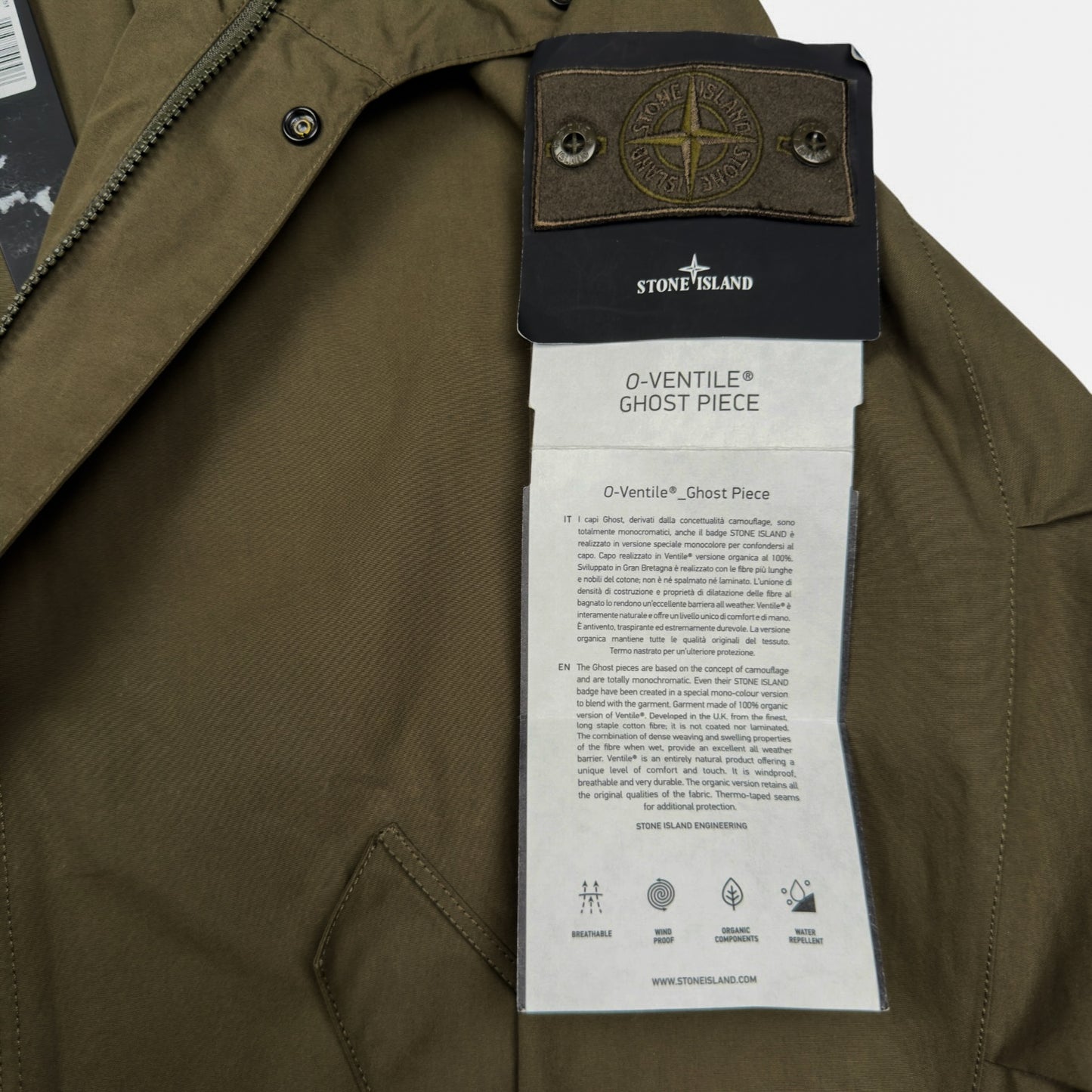 S/S 23 Stone Island O-Ventile Ghost Fishtail Parka Jacket - Khaki