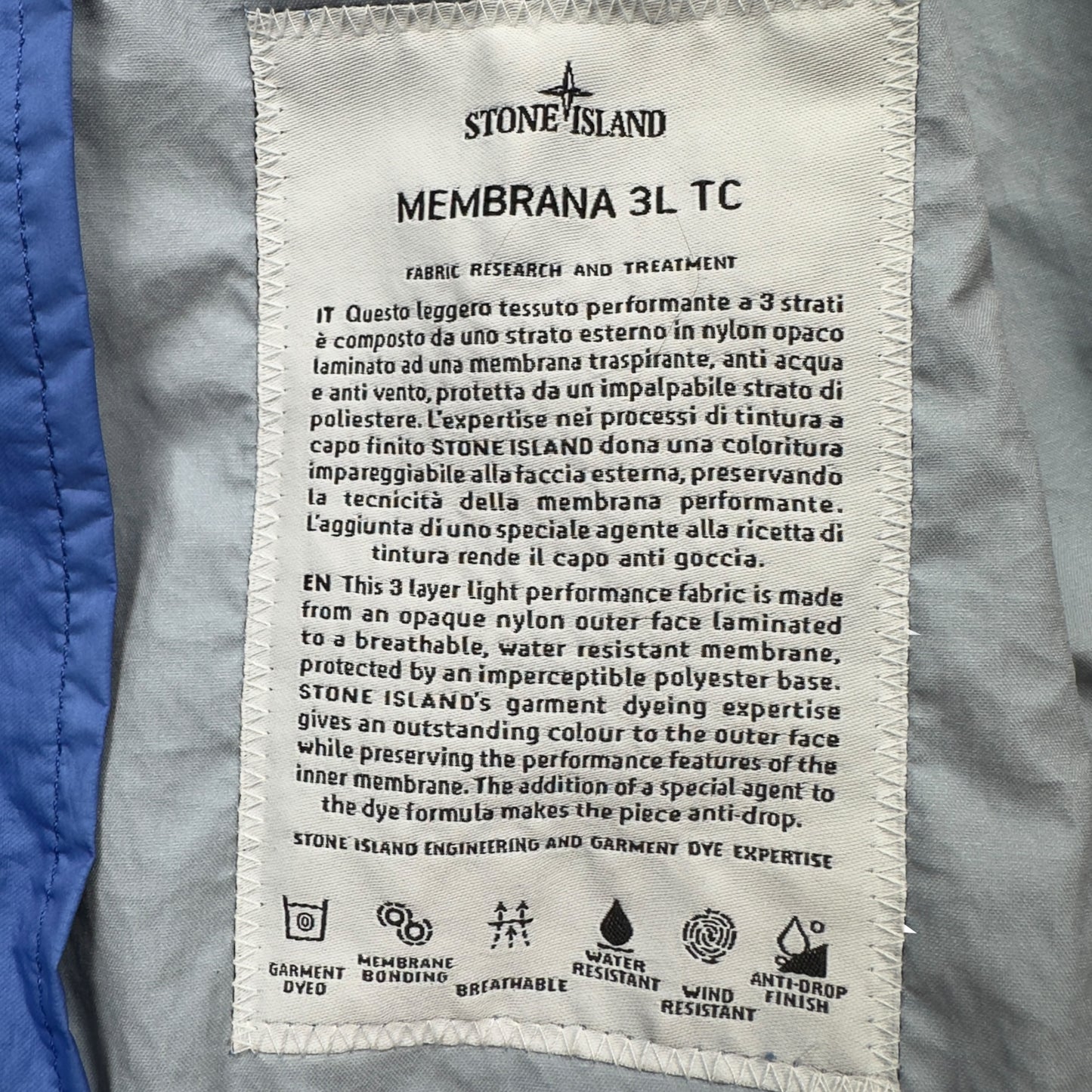 S/S 19 Stone Island Membrana 3L TC Jacket - Blue