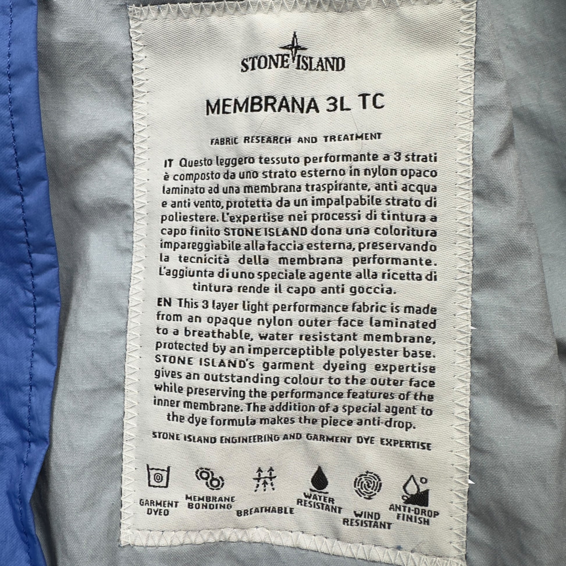 S/S 19 Stone Island Membrana 3L TC Jacket - Blue