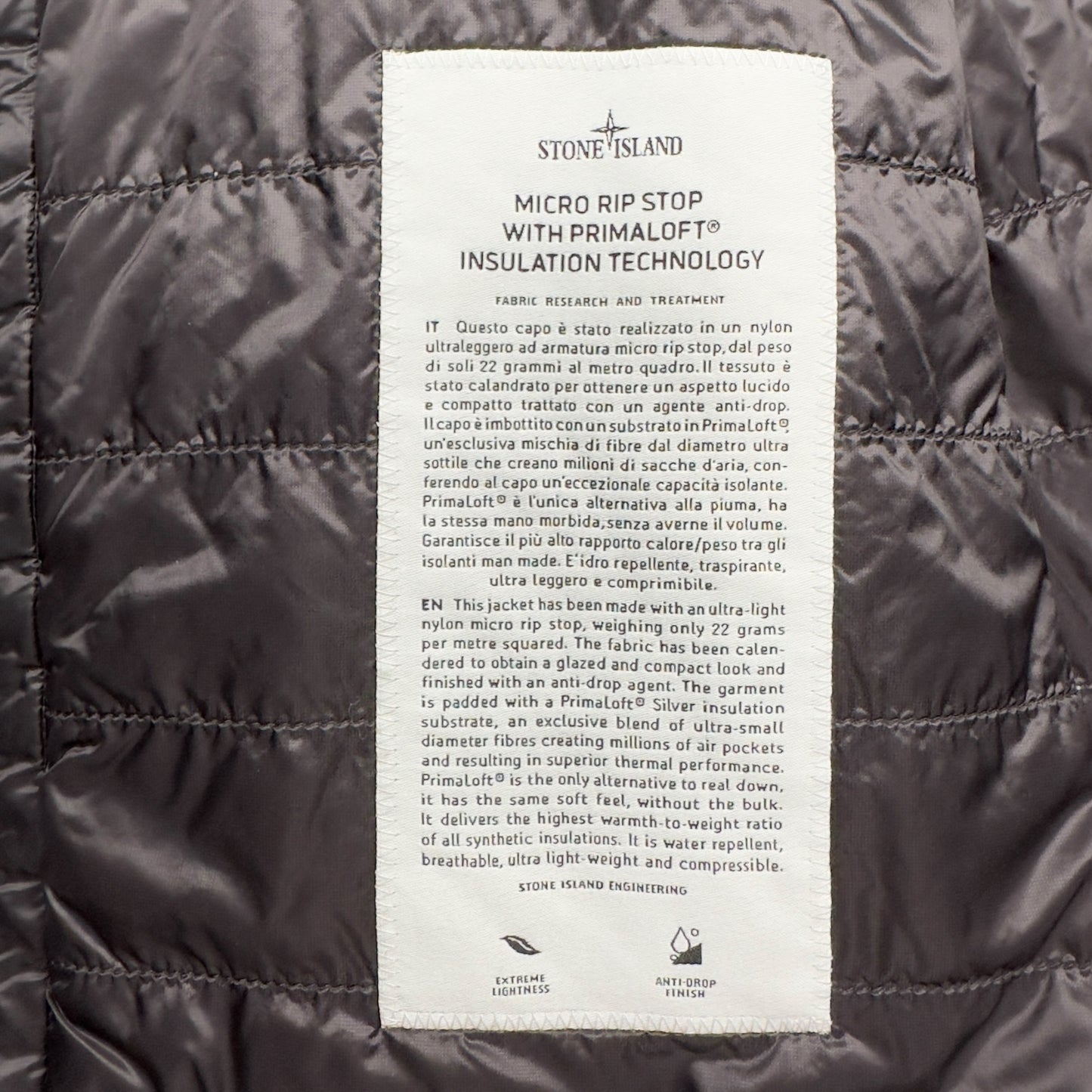 A/W 15 Stone Island Micro Rip Stop with Primaloft Insulation Packable Jacket - Black