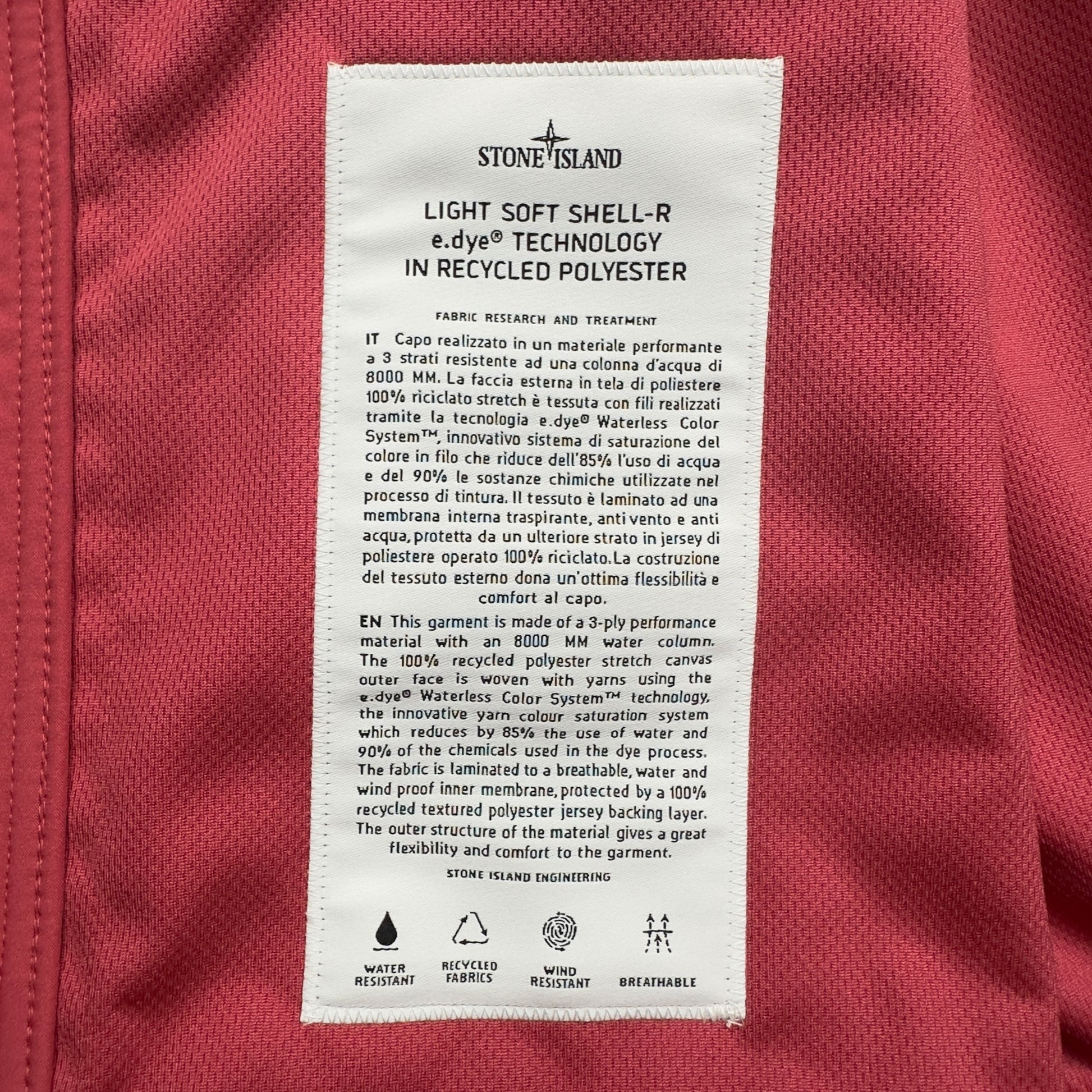S/S 23 Stone Island Light Soft Shell-R Jacket with e-dye Technology - Pink