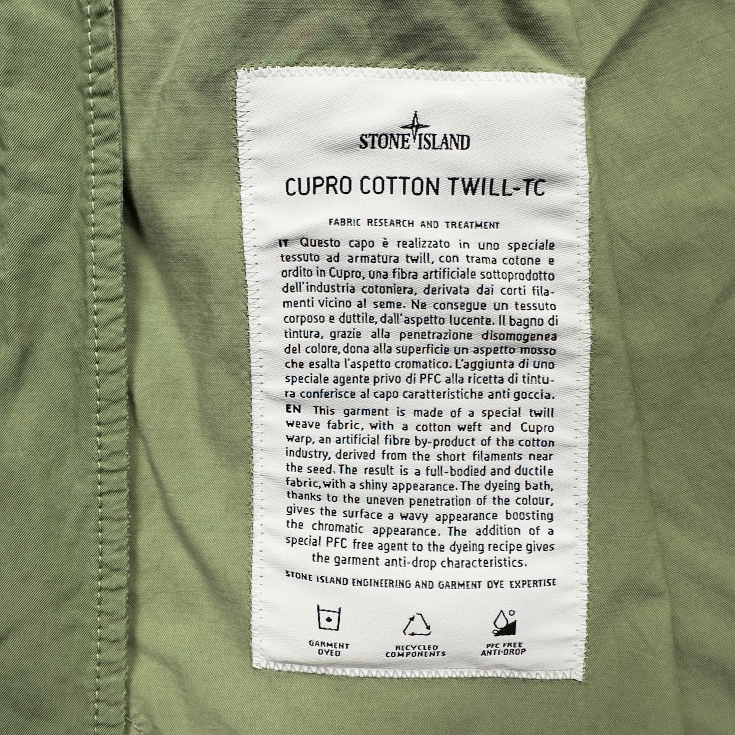 S/S 23 Stone Island Cupro Cotton Twill Jacket - Sage