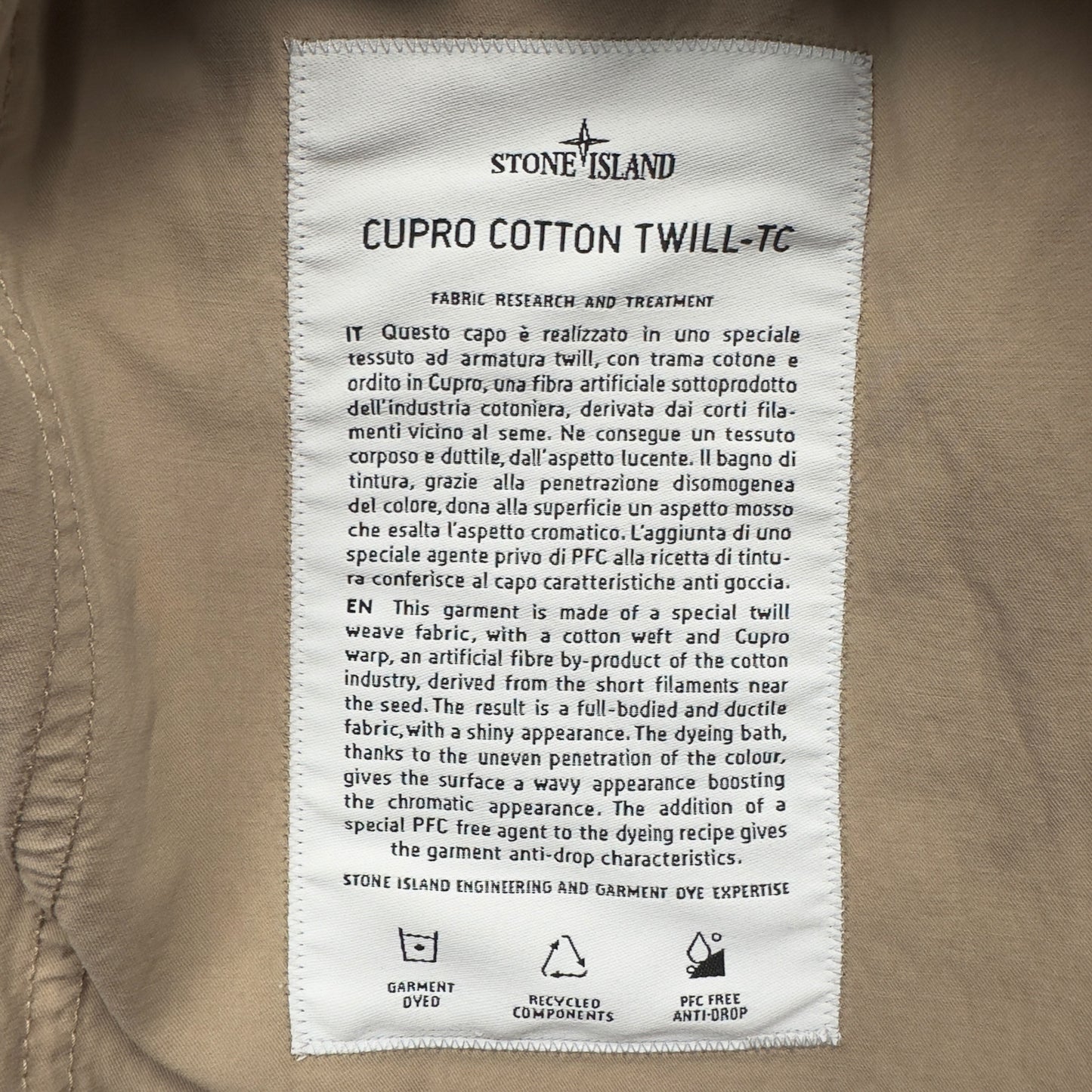 S/S 23 Stone Island Cupro Cotton Twill TC Smock - Tan