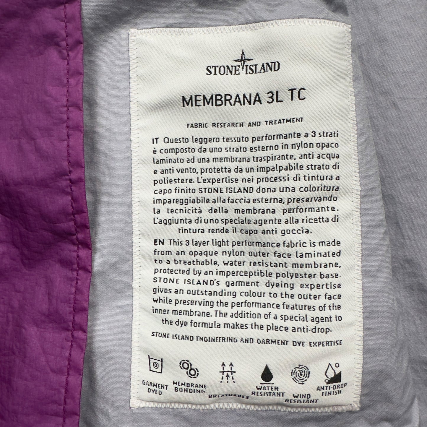 S/S 23 Stone Island Membrana 3L TC Jacket - Purple