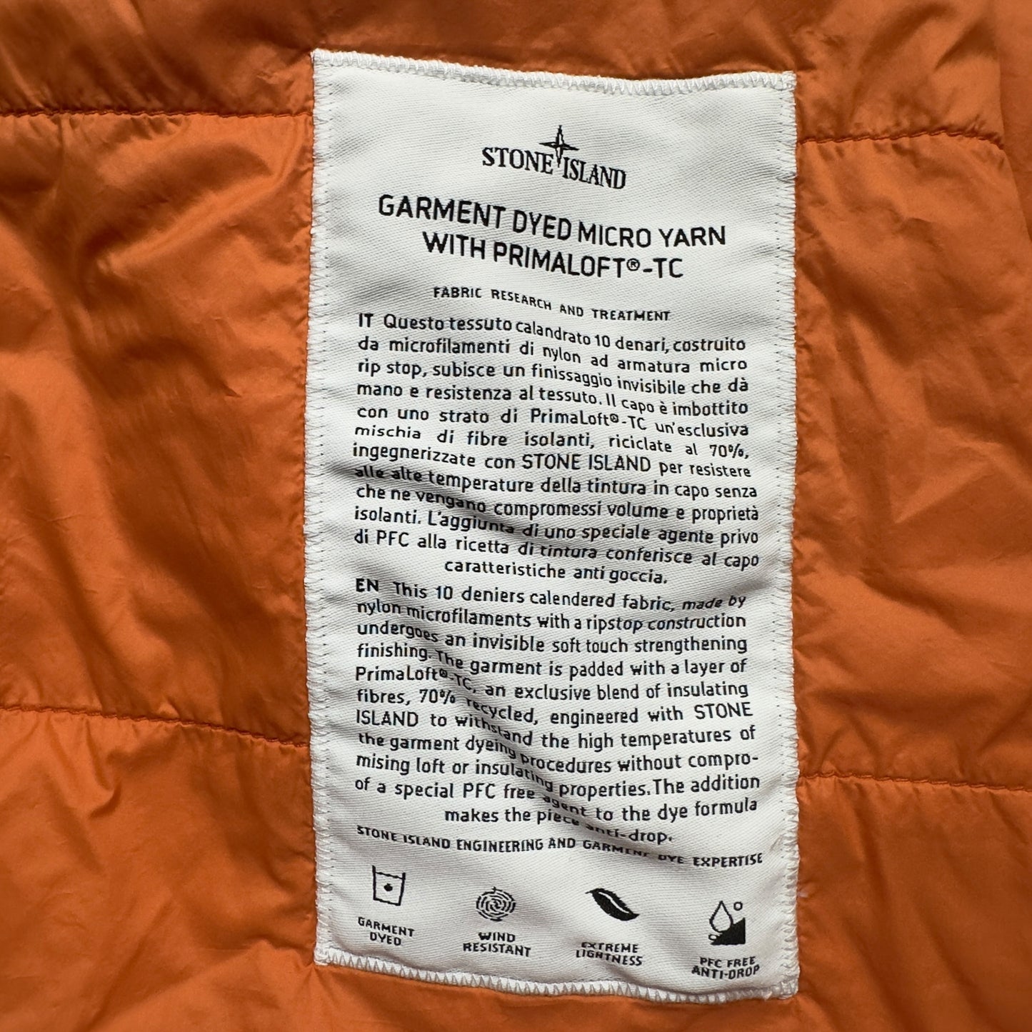 S/S 23 Stone Island Micro Yarn Primaloft Jacket - Orange
