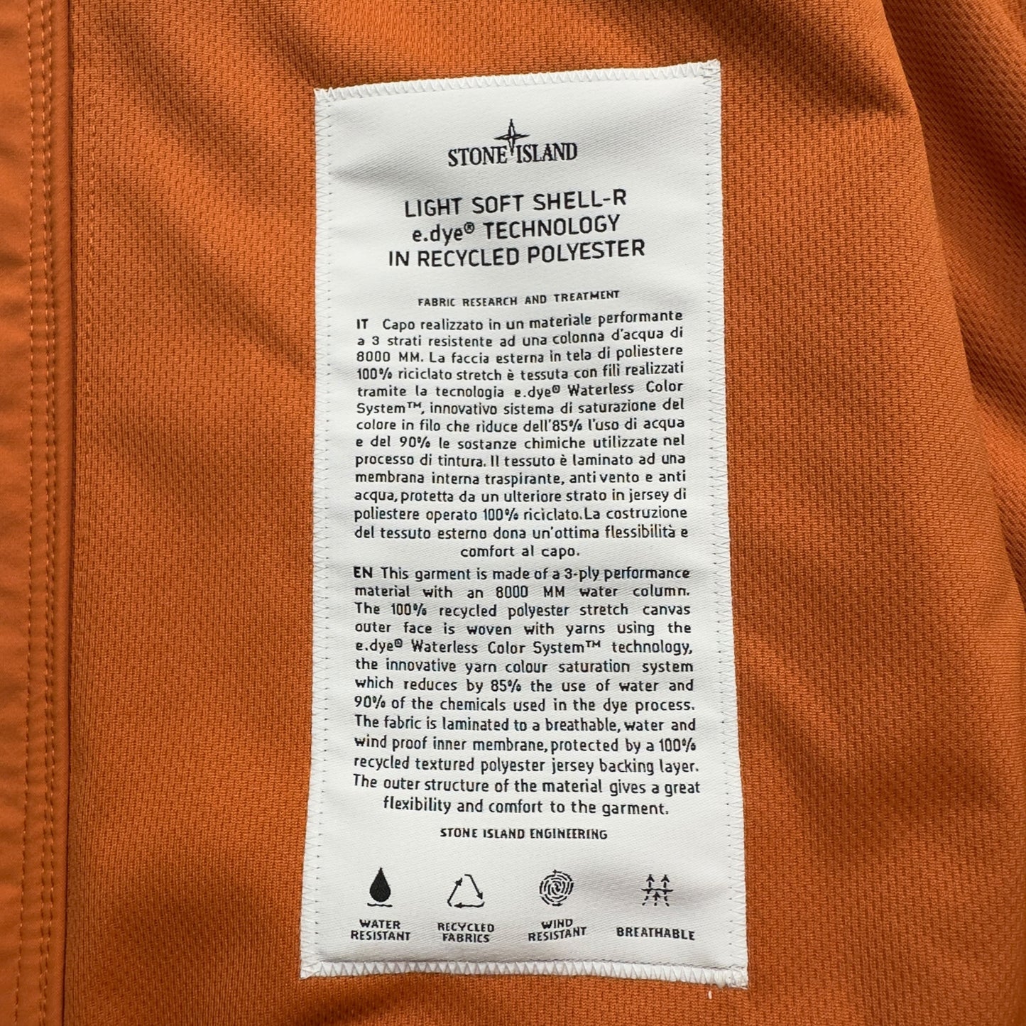 S/S 23 Stone Island Light Soft Shell-R Jacket with e-dye Technology - Orange