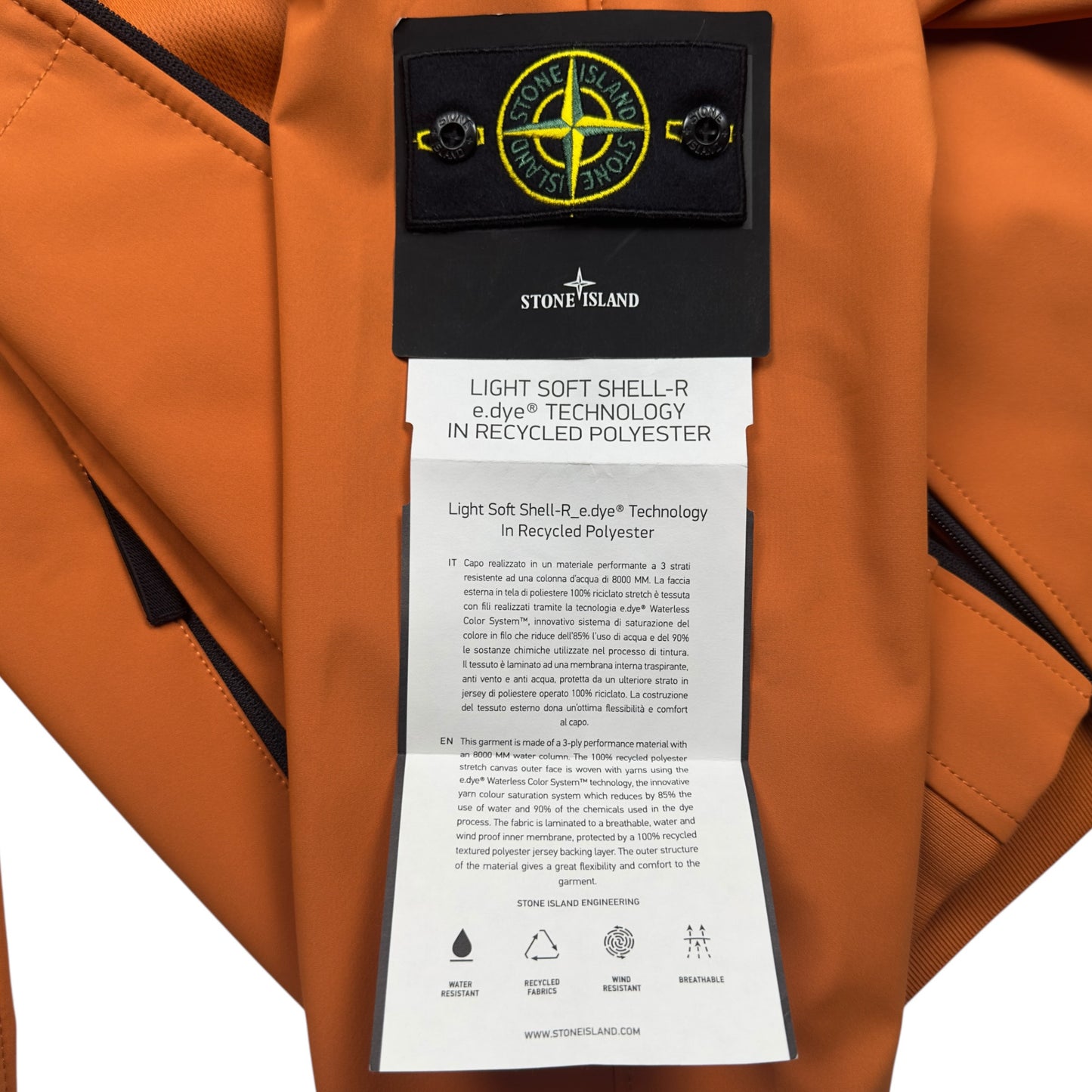 S/S 23 Stone Island Light Soft Shell-R Jacket with e-dye Technology - Orange