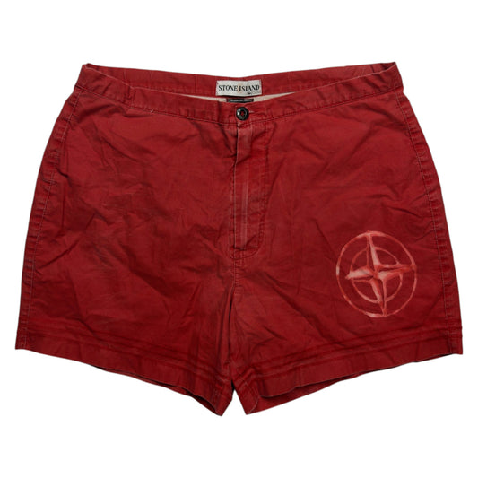 S/S 01 Stone Island Bleach Dyed Swim Shorts - Red