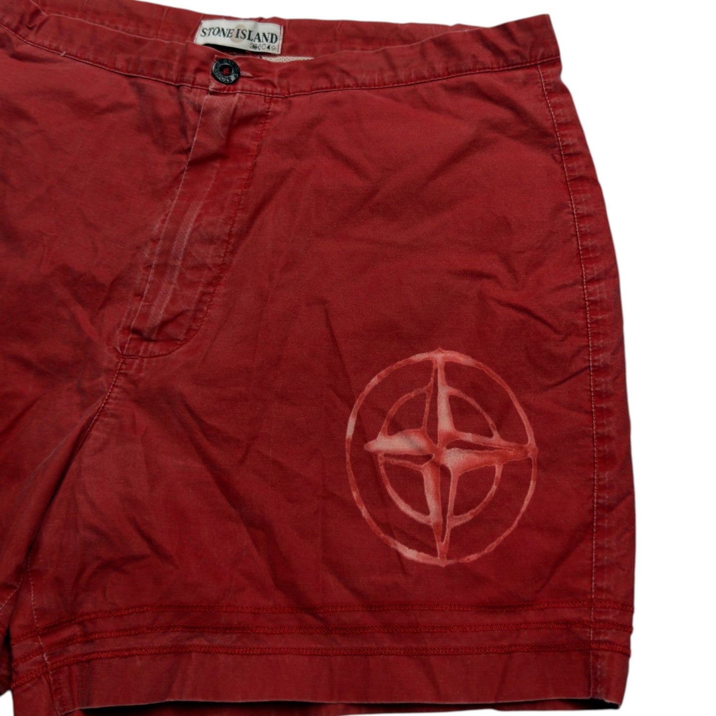 S/S 01 Stone Island Bleach Dyed Swim Shorts - Red