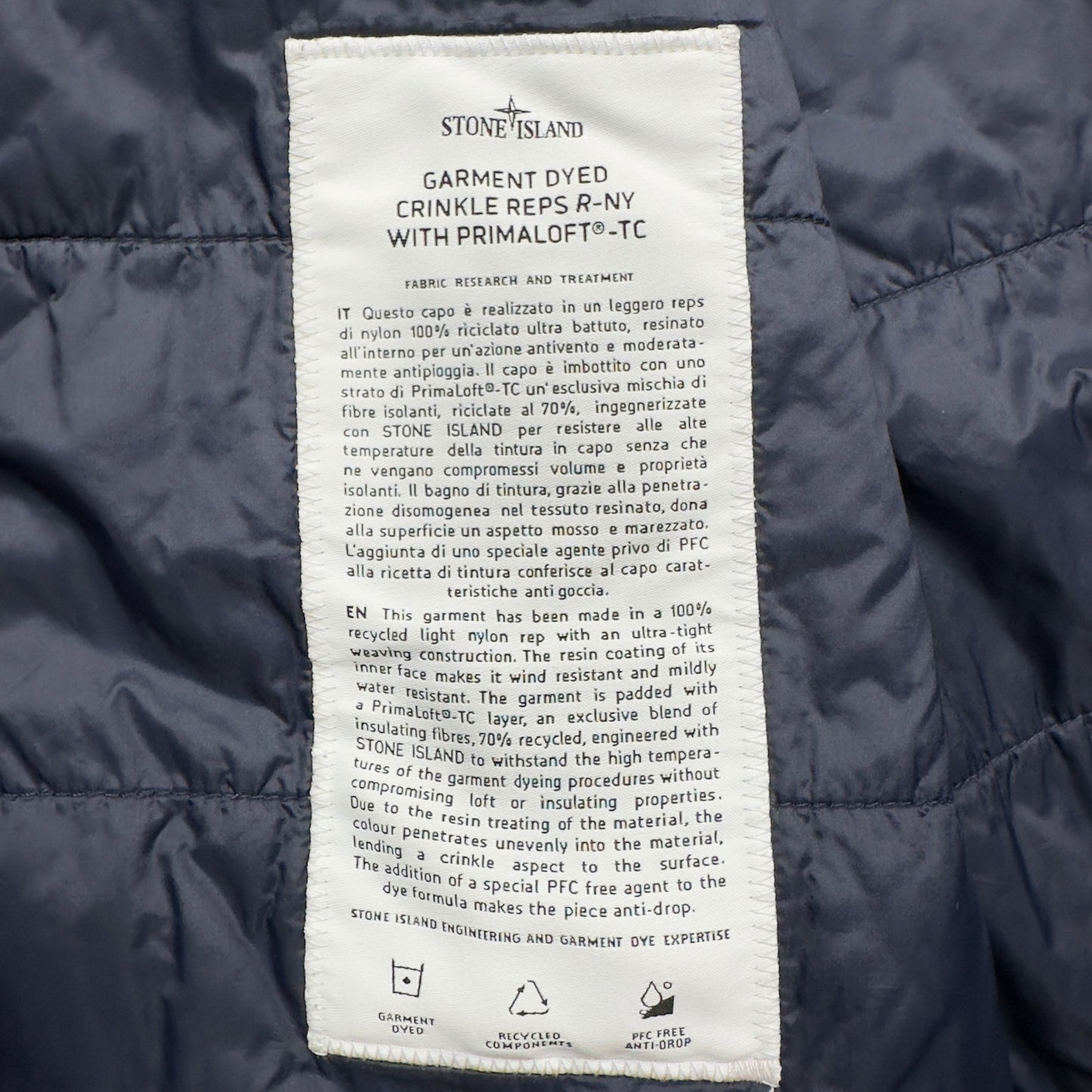 A/W 22 Stone Island Crinkle Reps R-NY with Primaloft Jacket - Navy