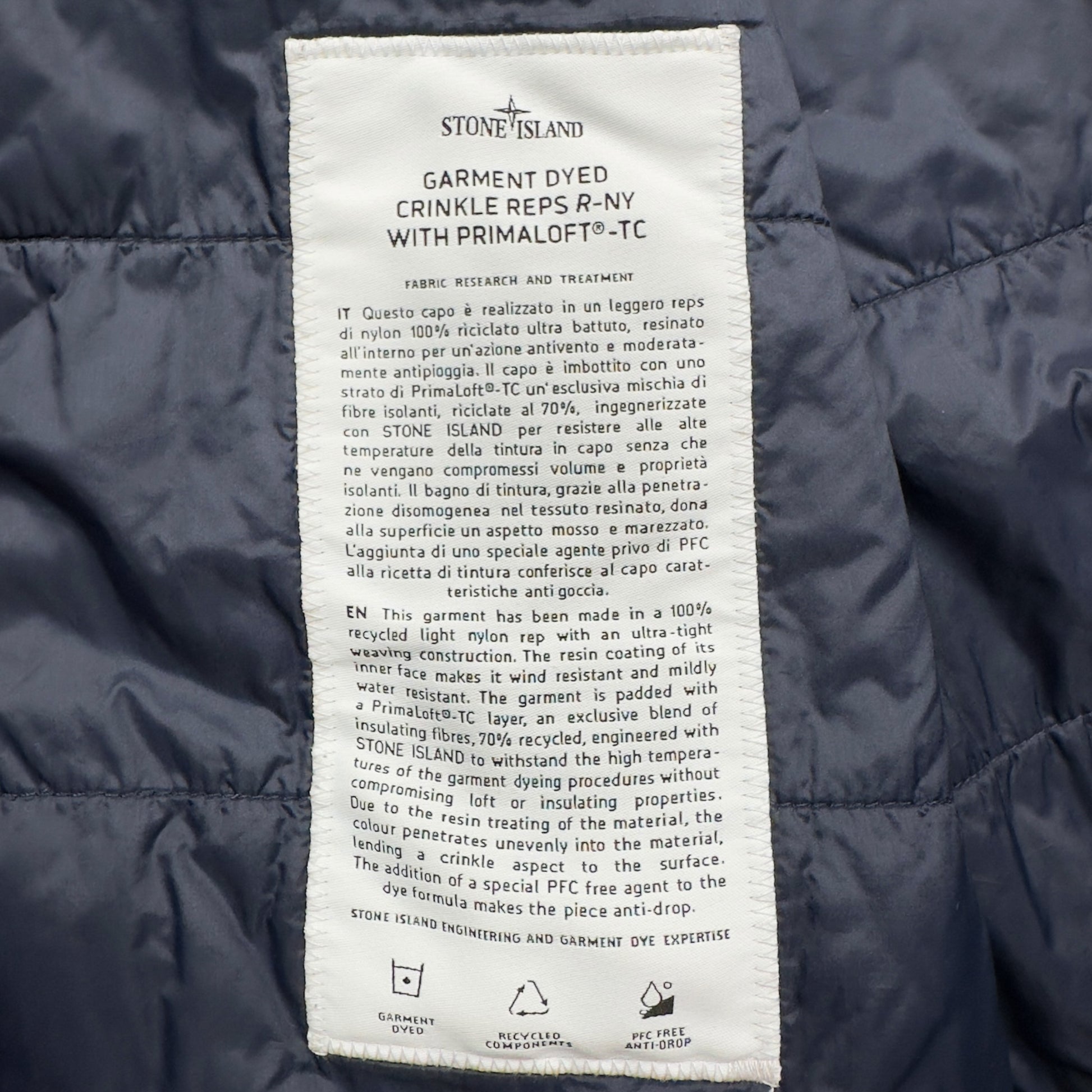 A/W 22 Stone Island Crinkle Reps R-NY with Primaloft Jacket - Navy