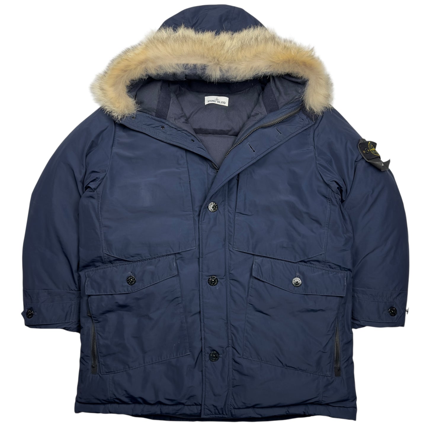 A/W 17 Stone Island Micro Reps Down Fur Trimmed Puffer Parka Jacket - Navy