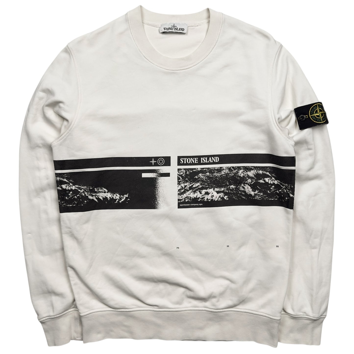 S/S 20 Stone Island "Drone Three" Printed Sweater - White