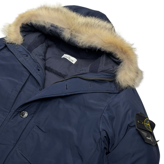 A/W 17 Stone Island Micro Reps Down Fur Trimmed Puffer Parka Jacket - Navy