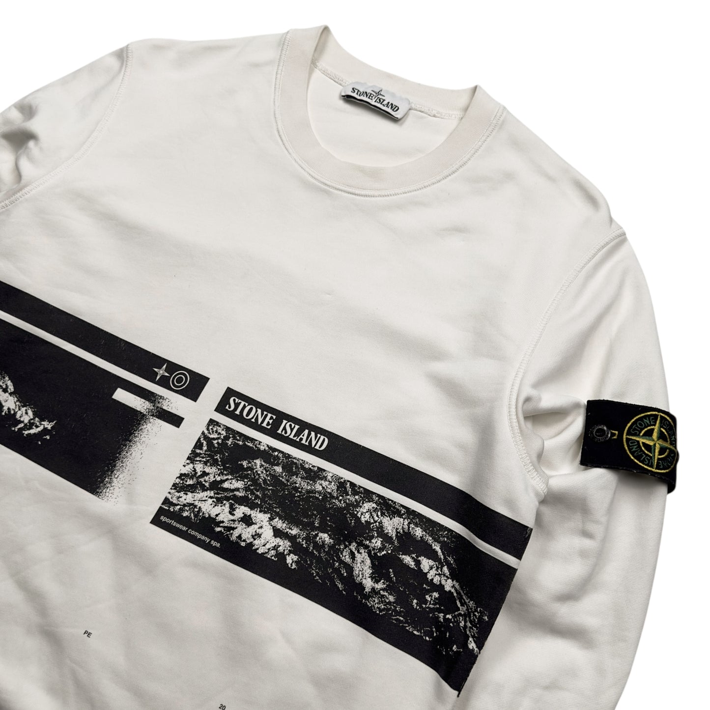 S/S 20 Stone Island "Drone Three" Printed Sweater - White