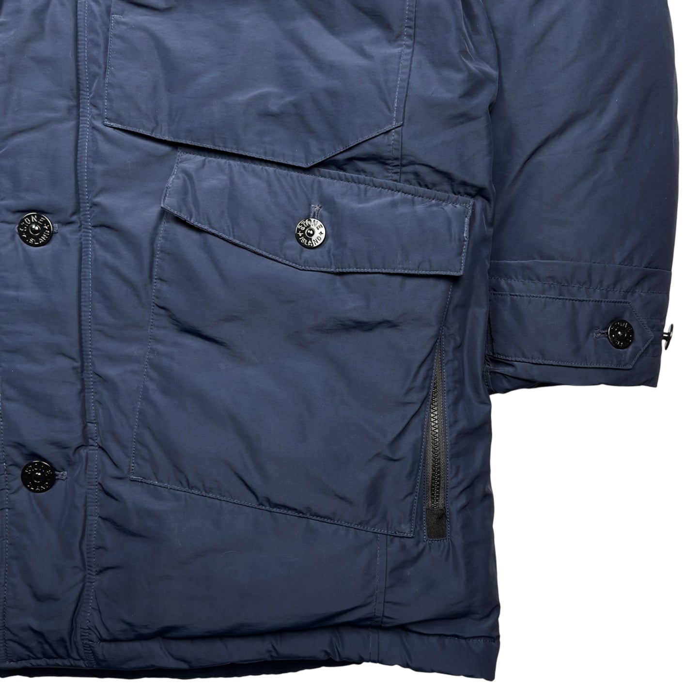 A/W 17 Stone Island Micro Reps Down Fur Trimmed Puffer Parka Jacket - Navy