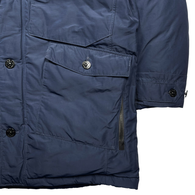 A/W 17 Stone Island Micro Reps Down Fur Trimmed Puffer Parka Jacket - Navy