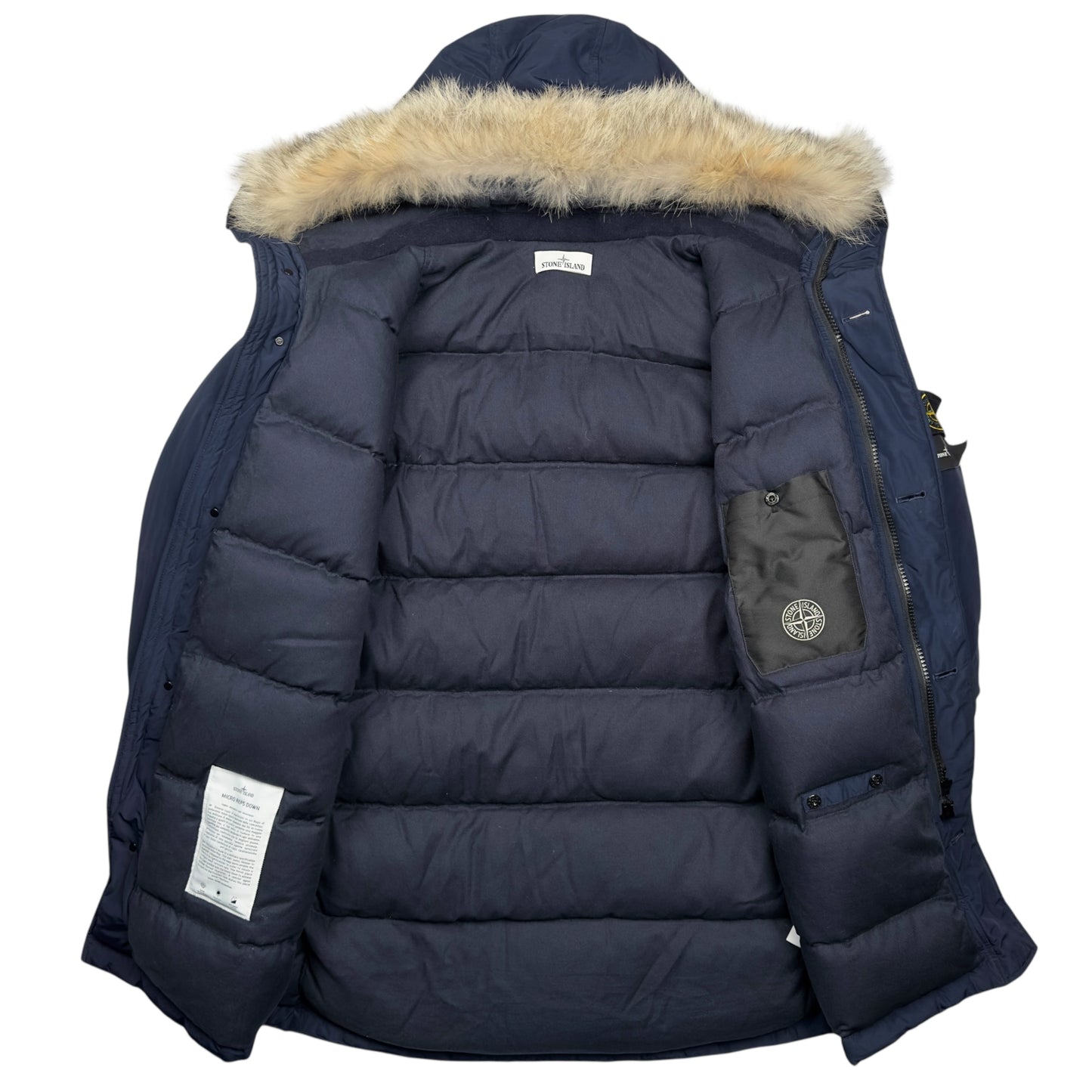 A/W 17 Stone Island Micro Reps Down Fur Trimmed Puffer Parka Jacket - Navy