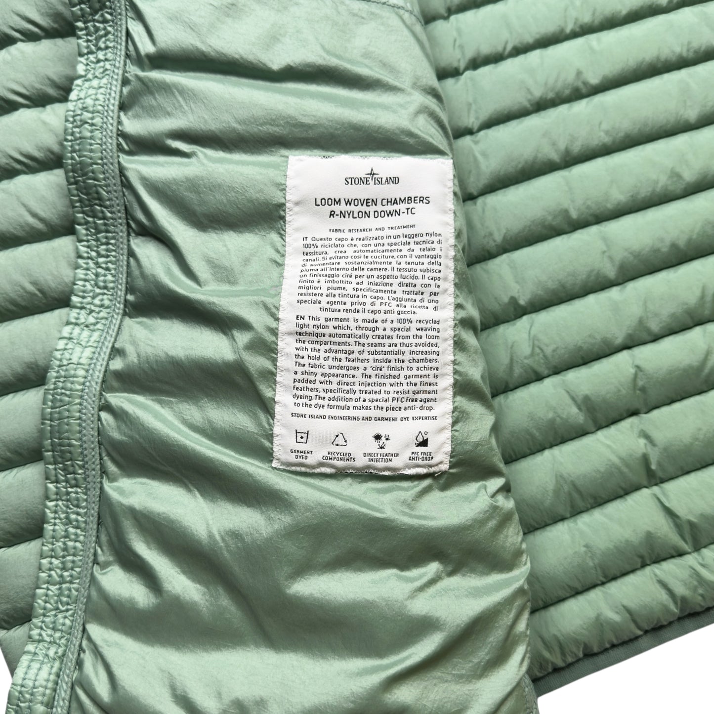 A/W 22 Stone Island Loom Woven Chambers R-Nylon Down TC Puffer Jacket - Sage Green