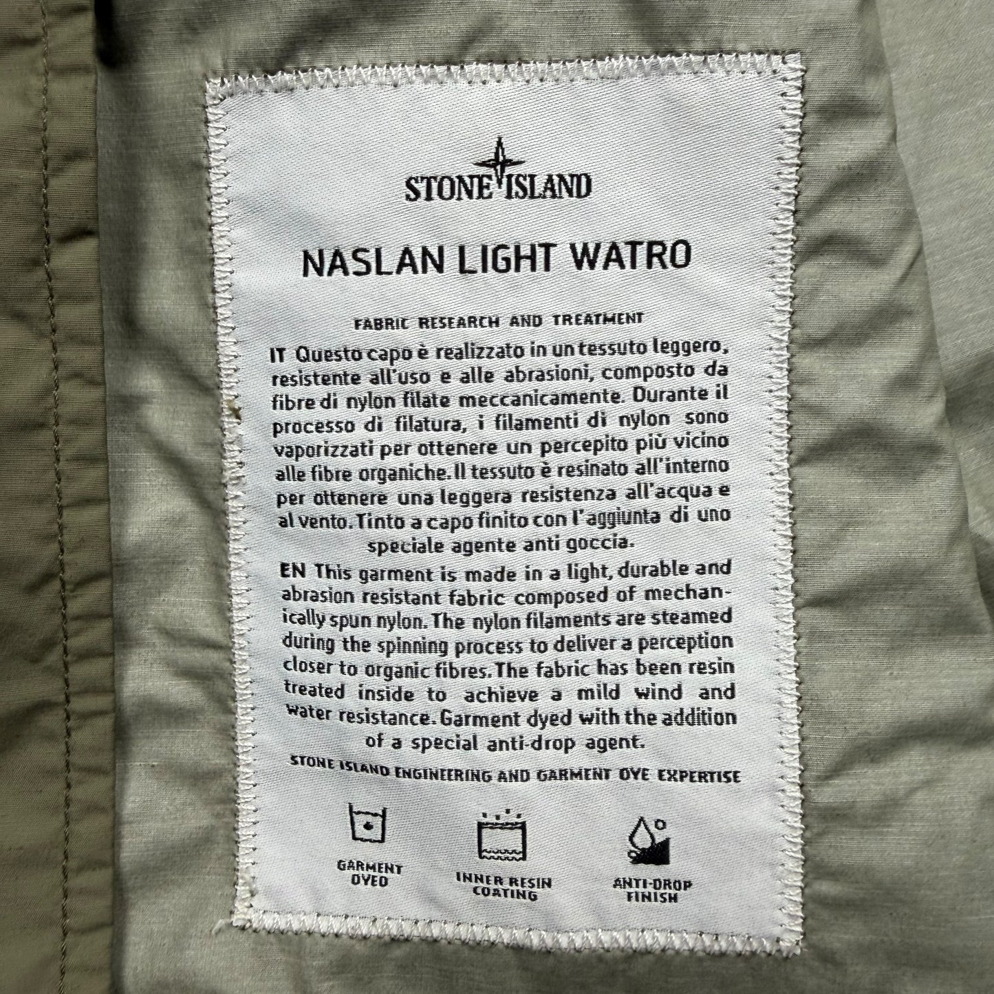 S/S 20 Stone Island Naslan Light Watro Bomber Jacket - Olive Green