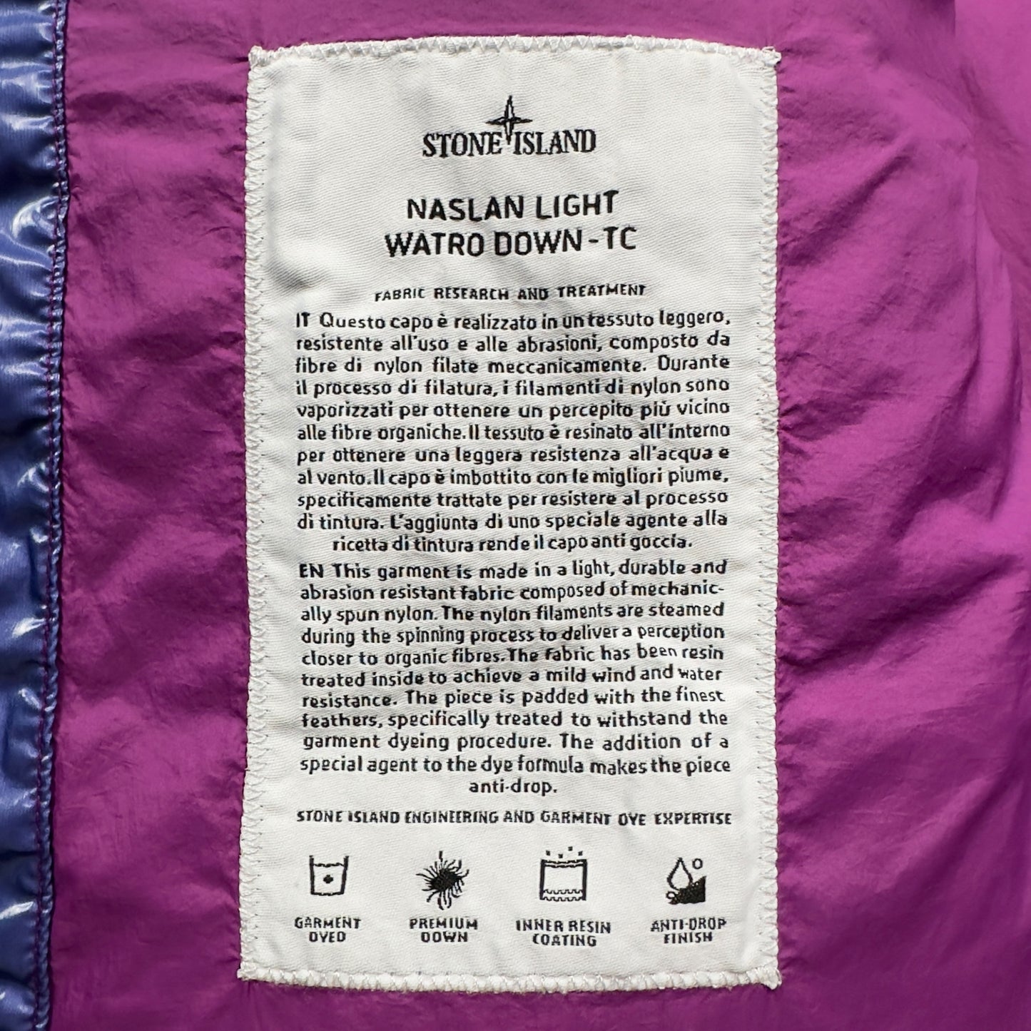 A/W 21 Stone Island Naslan Light Watro Down TC - Purple