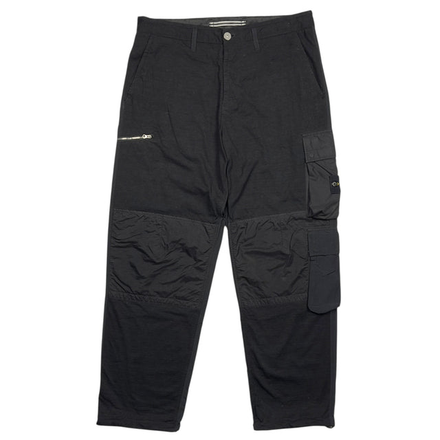 S/S 23 Stone Island Mixed Material Loose Fit Cargo Trousers - Black